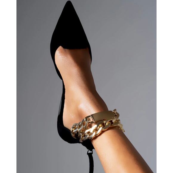 Aminah Abdul Jilil Gold Chain Accent Black Flat Point Toe Slip On Sandal Size 10 - Picture 1 of 5